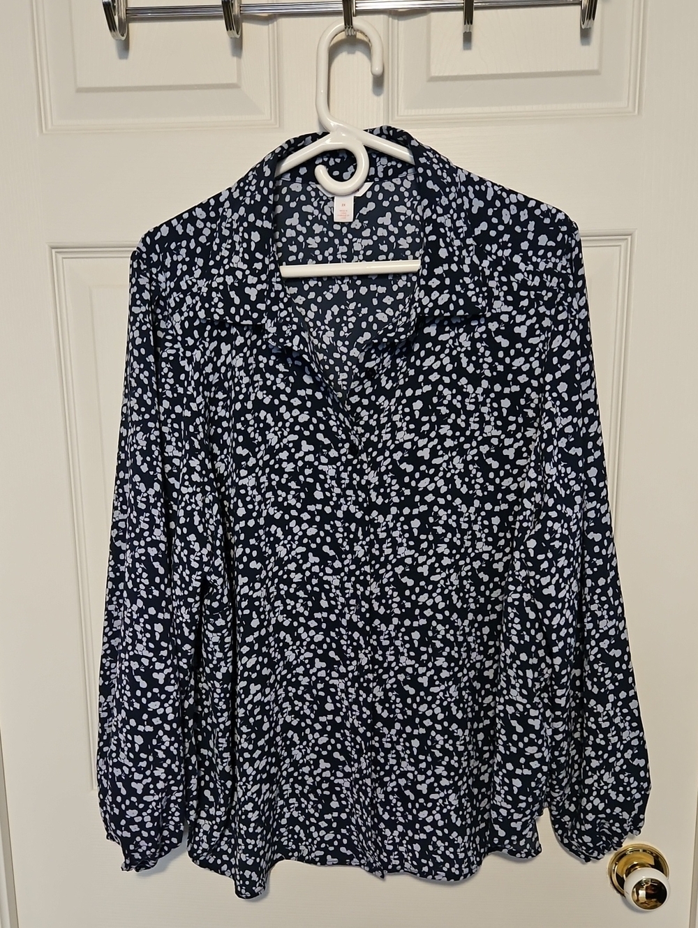 Joe Fresh Navy Blue and White Printed Button-Down Blouse